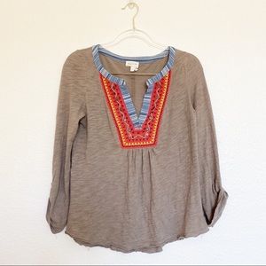 Anthropologie Meadow Rue Embroidered Button Top